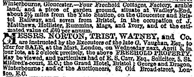 Figure 21: The auction advert for the Vaughan Watley’s End factory.